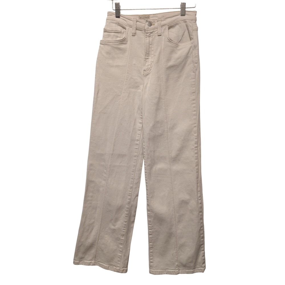 Pilcro Anthropologie Seamed High-Rise Wide Leg Jeans 28P Boho Coastal Neutral